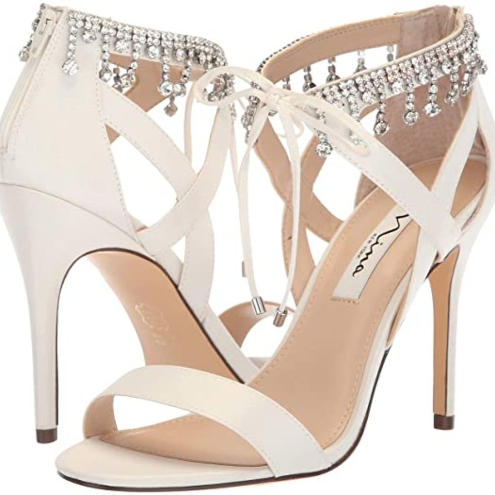 Nina Collina Size 8.5 Ivory Bridal Sandals Heels